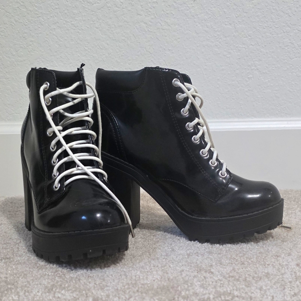 Black Lace-Up Ankle Boots